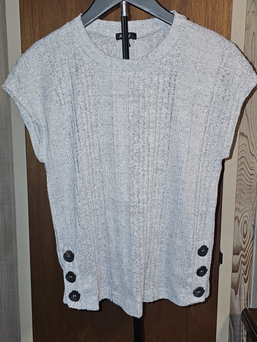 AUW Light Gray Sweater Knit Cap Sleeve Top with Side Button Detail